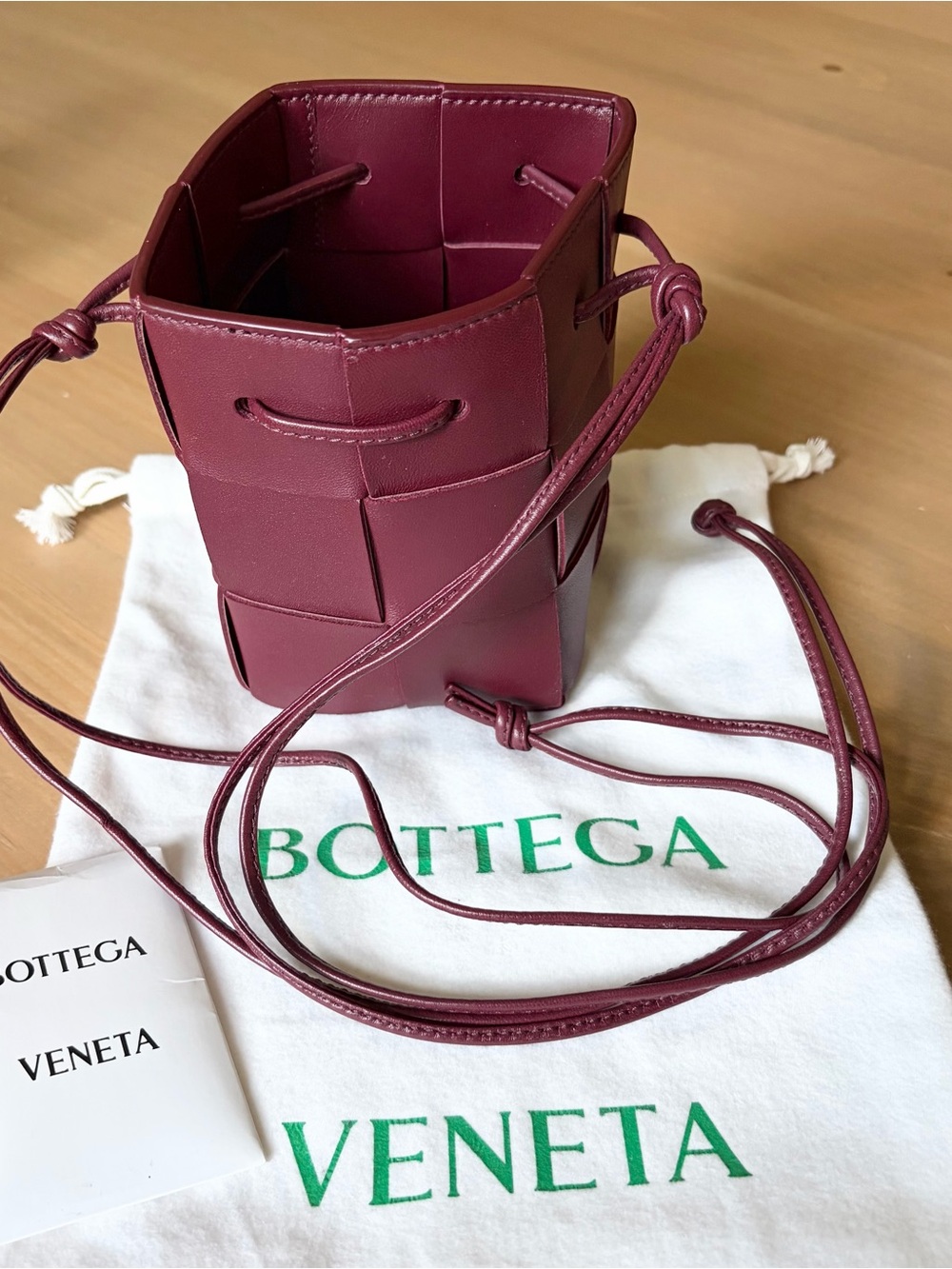 Veneta Bottega Mini Cassette Bucket Bag in Bordeaux Leather
